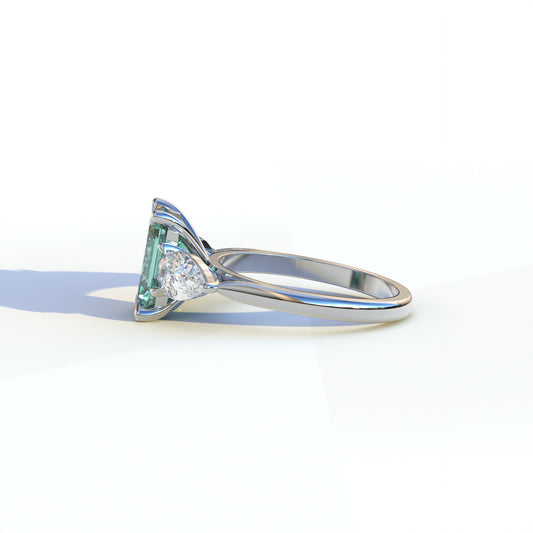 3 Ct Green Emerald Cut Lab Diamond In 3 Stones Claw Prongs Setting Ring - Luminous