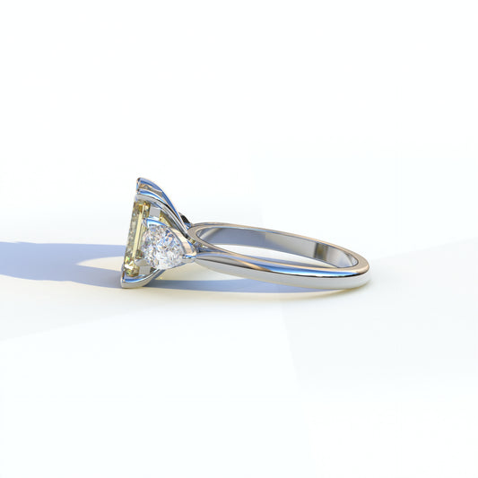 3 Ct Yellow Emerald Cut Lab Diamond In 3 Stones Claw Prongs Setting Ring - Luminous