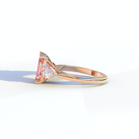 3 Ct Pink Emeralad Cut Lab Diamond In 3 Stones Claw Prongs Setting - Luminous