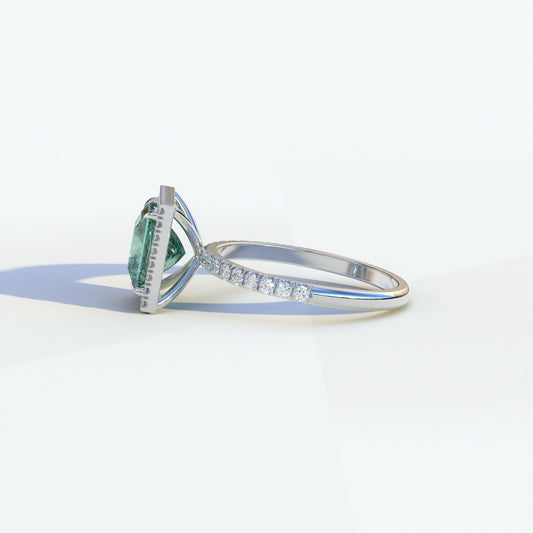 2 Carat Green Princess Cut Halo & Pave Lab Diamond Ring - Diamond Prime