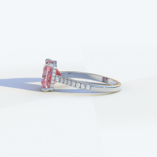 2 Carat Pink Princess Cut Hidden Halo & Pave Setting Lab Diamond Ring - Eblouissant