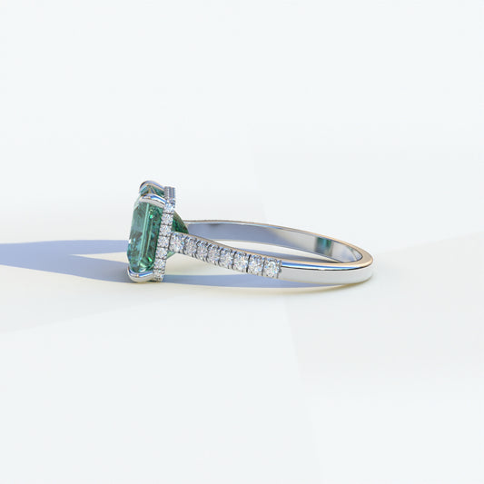 2 Carat Green Princess Cut Hidden Halo & Pave Setting Lab Diamond Ring - Eblouissant