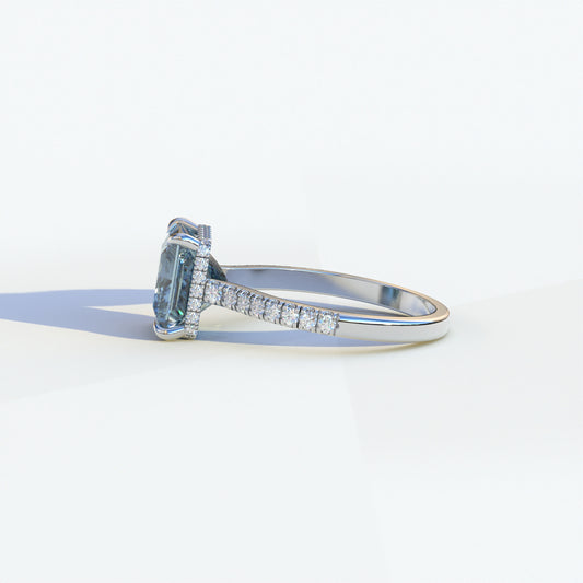 2 Carat Blue Princess Cut Hidden Halo & Pave Setting Lab Diamond Ring - Eblouissant