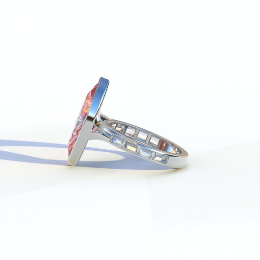 3 Ct Marquise Cut Pink Color Lab Diamond Ring With Bezel Set - Kayla