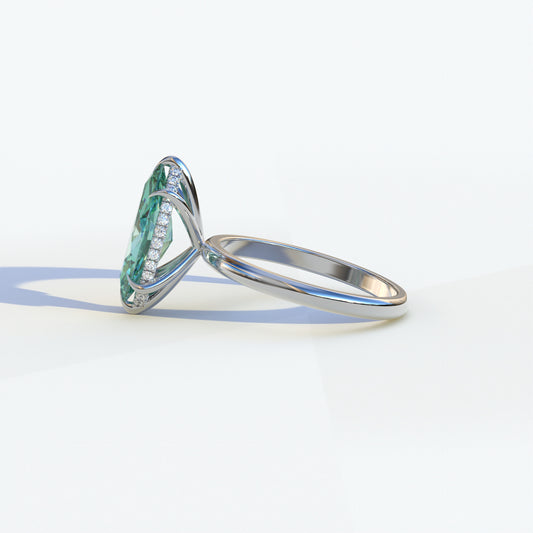 3 Carat Green Marquise Cut Hidden Halo & Claw Setting Lab Grown Diamond Ring -Meraviglioso