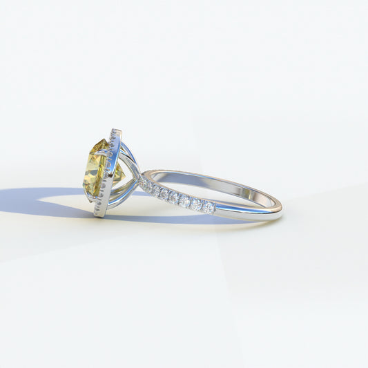 2 Carat Yellow Round Cut Halo & Pave Lab Diamond Ring - Flutura