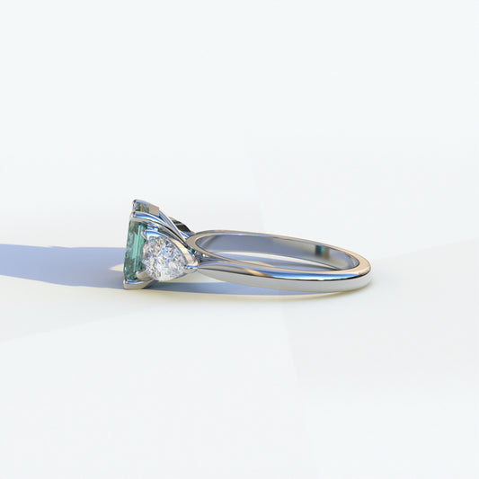 3 Ct Green Asscher Cut Lab Diamond In 3 Stones Claw Prongs Setting - Luminous