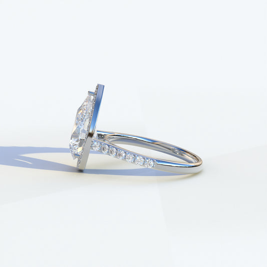 3 Carat E/VVS Pear Cut Halo & Pave Setting Lab Grown Diamond Setting Ring - Madona