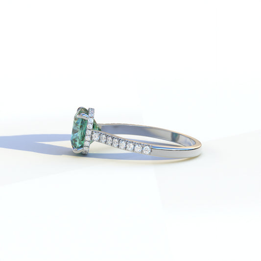 2 Carat Green Cushion Cut Hidden Halo & Pave Setting Lab Diamond Ring - Éblouissant
