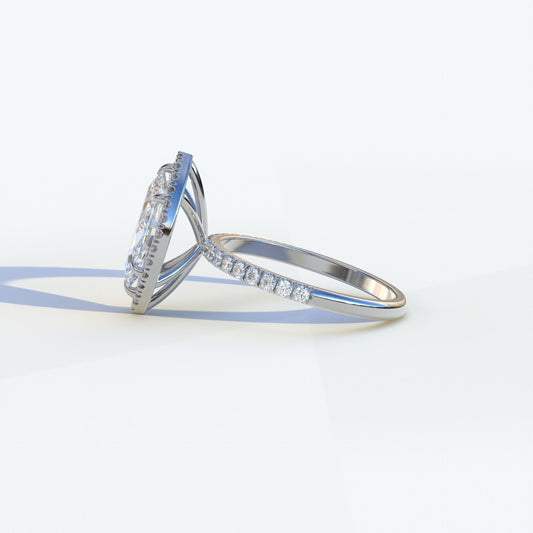 3 Ct E/VVS Marquise Cut Halo & Pave Setting Lab Diamond Ring - Simplicity