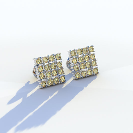 Yellow Round Cut Lab Diamond Cluster Setting Stud Earrings - Cindy