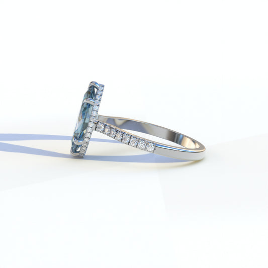 3 Ct Blue Marquise Cut Lab Diamond In Hidden Halo & Pave Setting Ring - Charlotte