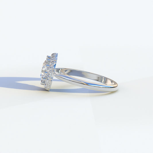 E VVS 3 Carat Round Shaped Halo Lab Diamond Ring - Sunflower