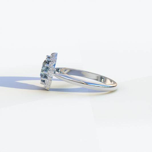 3 Carat Blue Round Shaped Halo Lab Diamond Ring - Sunflower