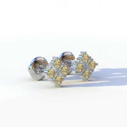 Yellow Round Cut Lab Diamond Stud Earrings | Cluster Setting - Rae Brilliance