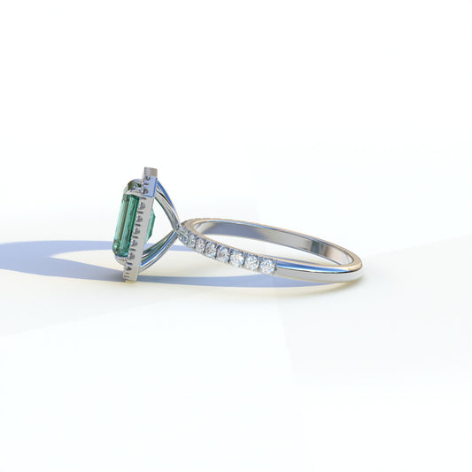 3 Ct Emerald Cut Green Color Lab Diamond Ring - Viola