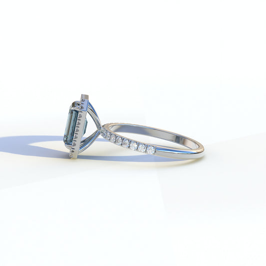 3 Ct Emerald Cut Blue Color Lab Diamond Ring-Viola