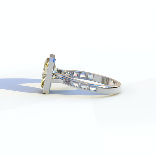 3 Ct Radiant Cut Yellow Color Lab Diamond Ring With Bezel Set