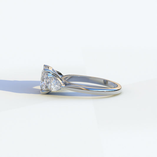 3 Ct E/VVS Cushion Cut Lab Diamond In 3 Stones Claw Prongs Setting Ring - Luminous