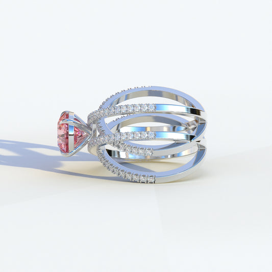 1.5 Carat Pink Round Cut Criss Cross Lab Diamond Ring - Elegant