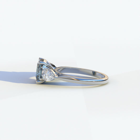 3 Ct Blue Cushion Lab Diamond In 3 Stones Claw Prongs Setting Ring - Luminous