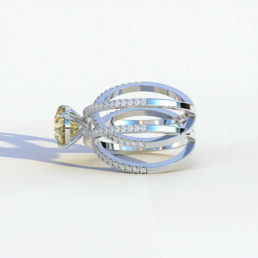 1.5 Carat Yellow Round Cut Criss Cross Lab Diamond Ring - Elegant