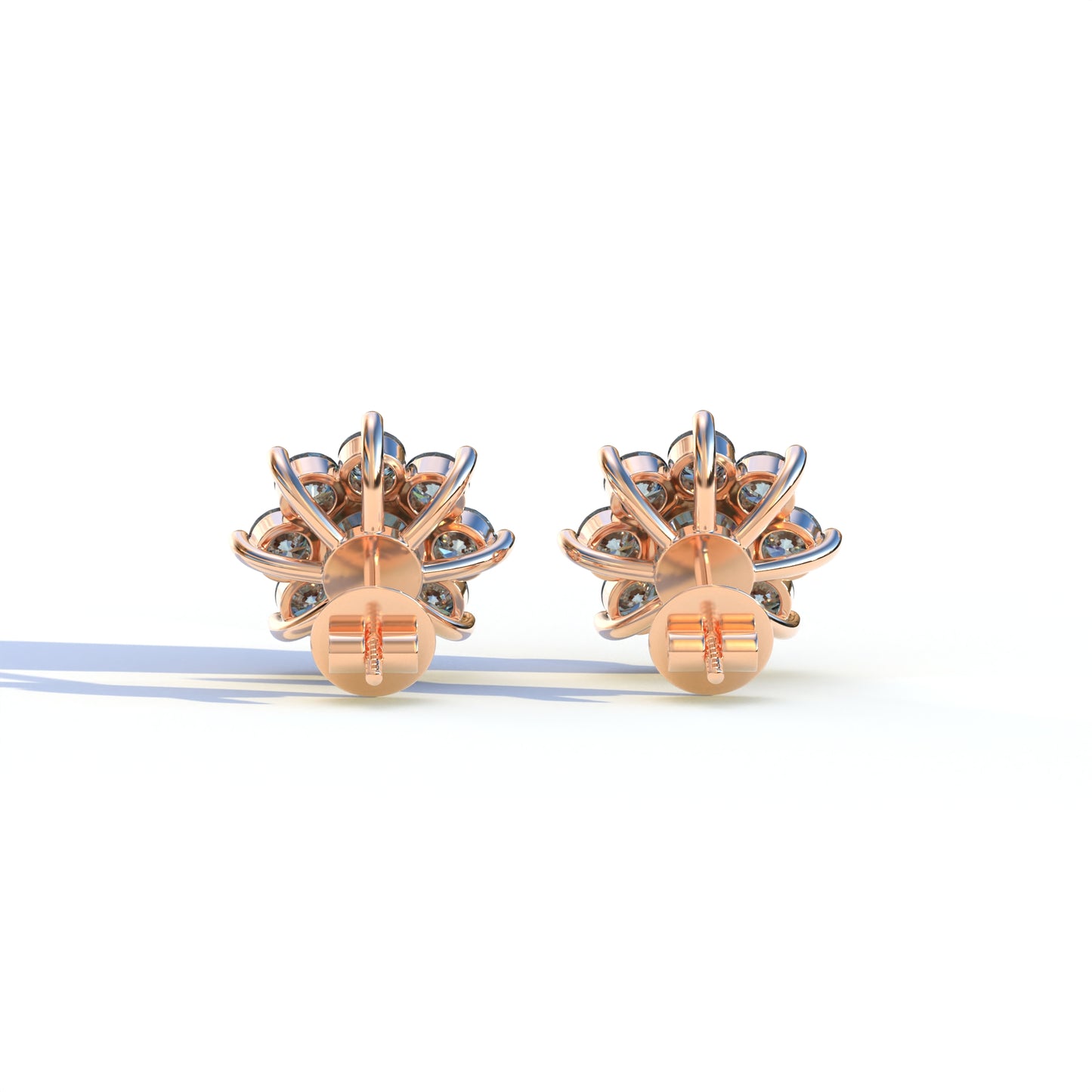 Persee - Round Blue Diamond Stud Earrings| Piercing Flower Setting