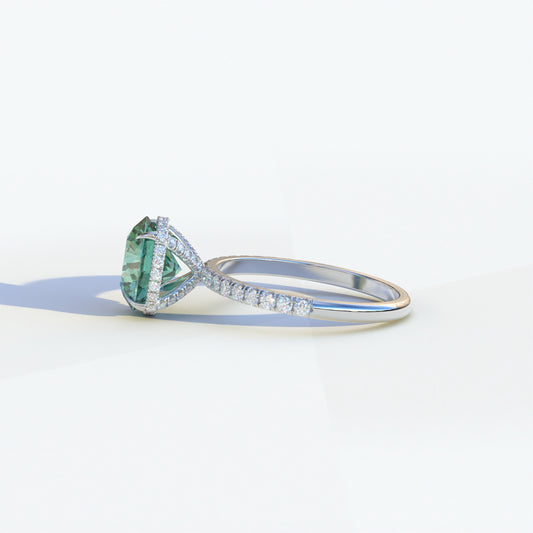 2 Carat Green Round Cut Lab Diamond Ring - Hidden Halo & Pave Ring - Schön