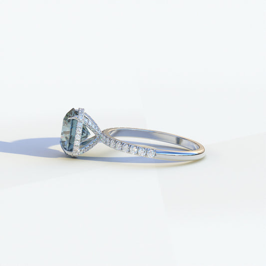 2 Carat Blue Round Cut Lab Diamond Ring - Hidden Halo & Pave Ring - Schön
