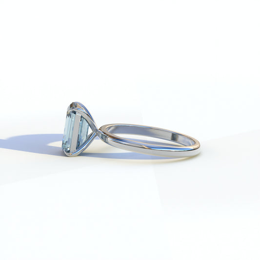 3 Ct Blue Emerald Cut Lab Diamond In Solitaire Setting Ring - Vanessa