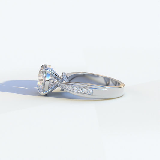 3 Carat E/VVS Round Cut V-Shank Pave Setting Lab Grown Diamond Ring - Je t'adore