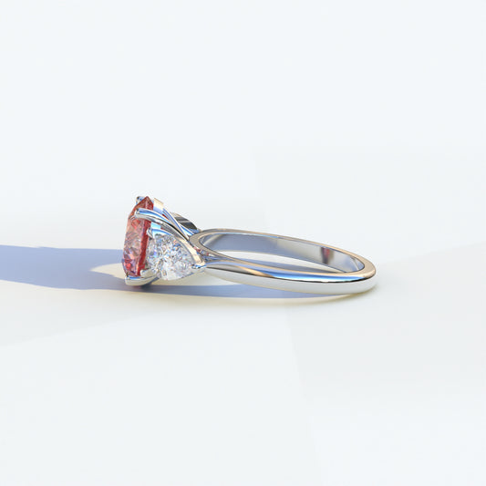 3 Ct Pink Round Lab Diamond In 3 Stones Claw Prongs Setting Ring - Luminous