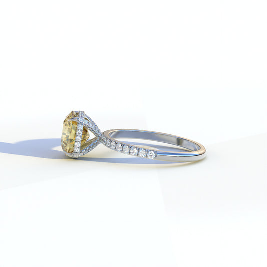 3 Carat Yellow Cushion Cut Hidden Halo & Pave Lab Diamond Ring - Jubilee