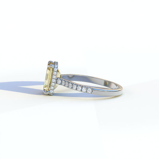 2.5 Ct Yellow Emerald Cut Lab Diamond In Hidden Halo & Pave Setting RIng - Siena