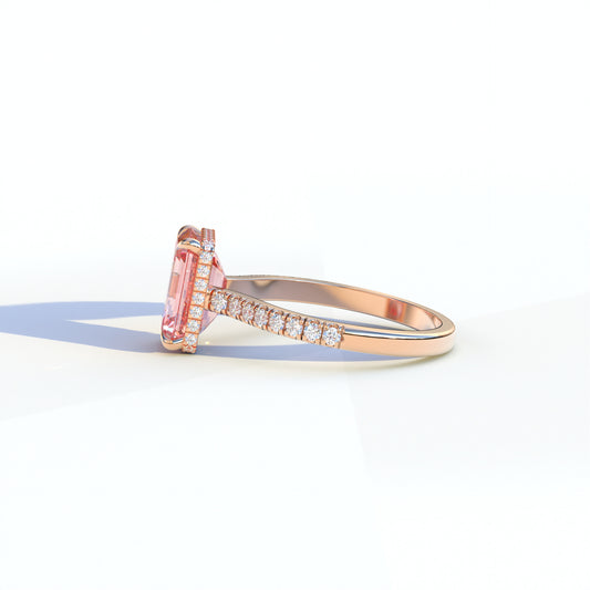 2.5 Ct Pink Emerald Cut Lab Diamond In Hidden Halo & Pave Setting Ring - Siena