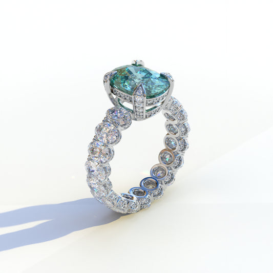 2 Carat Green Oval Cut Full Eternity Lab Grown Diamond Ring - Enigma