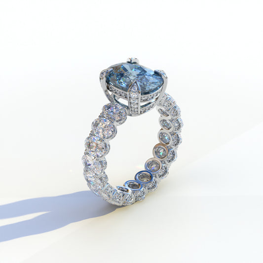 2 Carat Blue Oval Cut Full Eternity Lab Grown Diamond Ring - Enigma