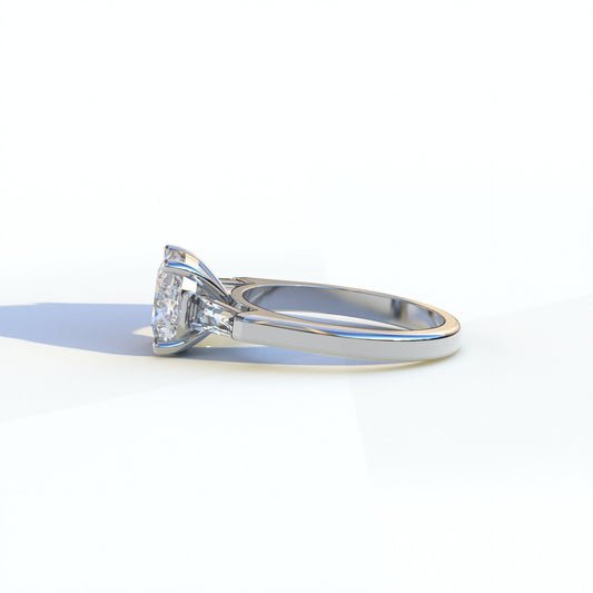 3 Stone E VVS 2.5 Ct Cushion & Baguette Cut Lab Grown Diamond Ring - Scintillating