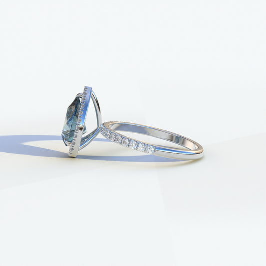 2 Carat Blue Pear Cut Halo & Pave Lab Diamond Ring - Glam Deck