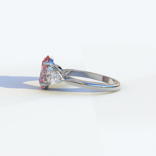 3 Ct Pink Oval Cut Lab Diamond In 3 Stones Claw Prongs Setting Ring - Luminous