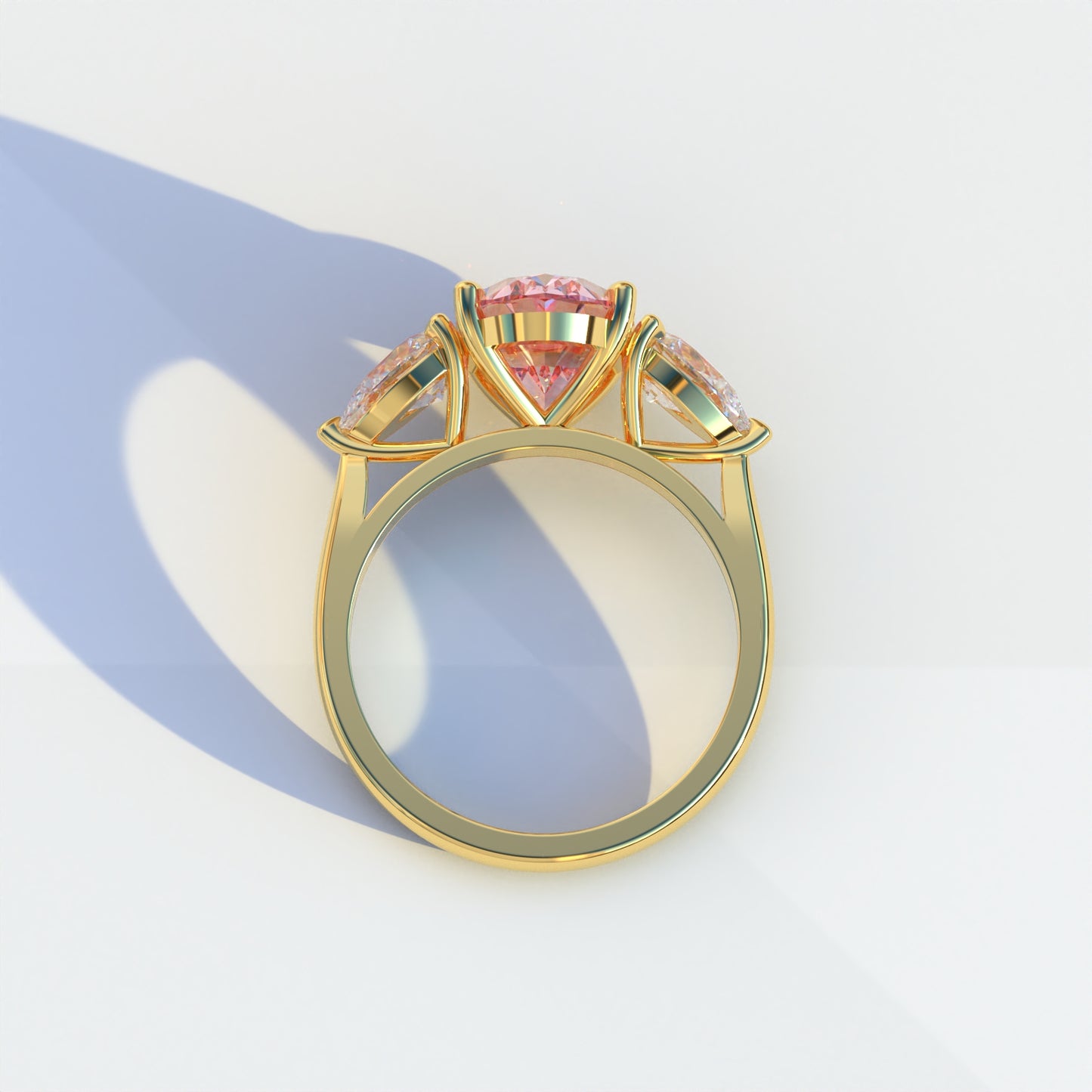 3 Ct Pink Oval Cut Lab Diamond In 3 Stones Claw Prongs Setting Ring - Luminous