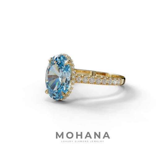 2.5 Carat Blue Oval Hidden Halo & Pave Setting Lab Diamond Ring - Eblouissant