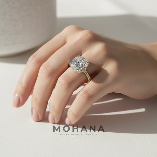 2.5 Carat E VVS Cushion Cut Hidden Halo & Pave Lab Grown Diamond Ring