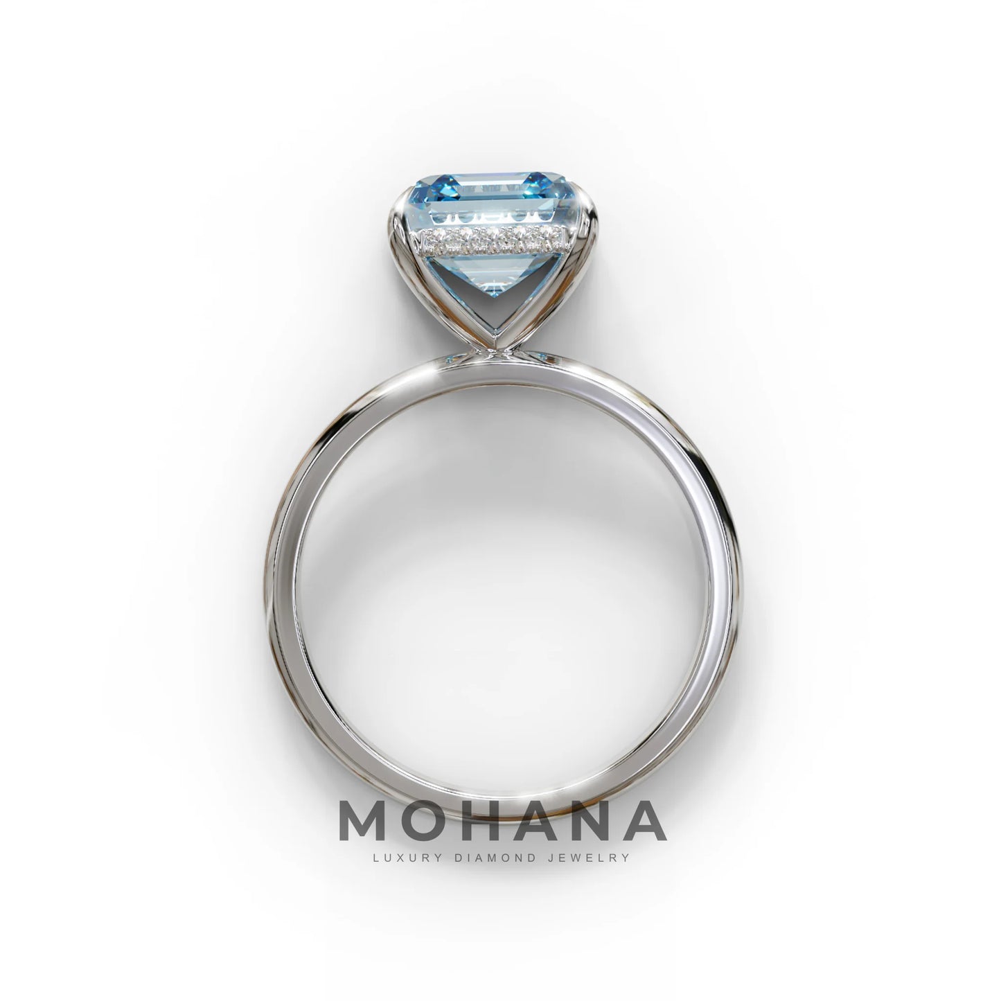 2.5 Carat Blue Asscher Cut Hidden Halo Setting Lab Grown Diamond Ring