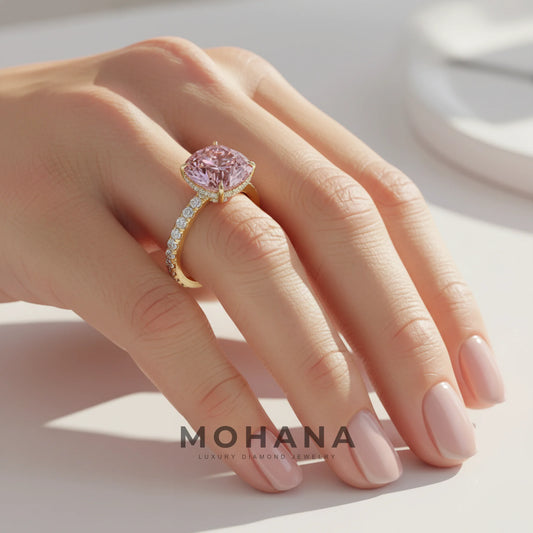 2.5 Carat Fancy Pink Cushion Cut Hidden Halo & Pave Lab Grown Diamond Ring
