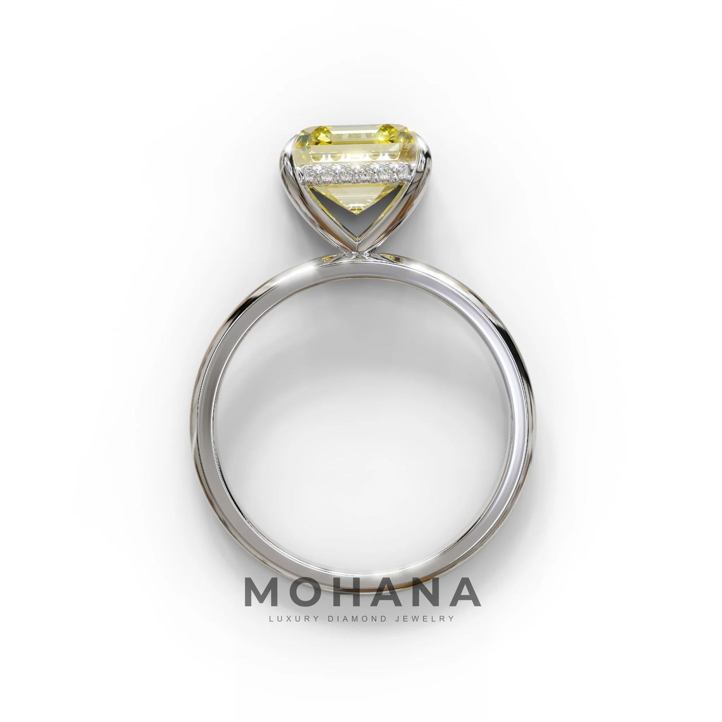 2.5 Carat Yellow Asscher Cut Hidden Halo Setting Lab Grown Diamond Ring