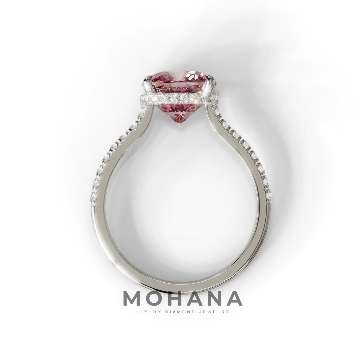 2.5 Carat Pink Cushion Cut Hidden Halo & Pave Lab Diamond Ring - Éblouissant