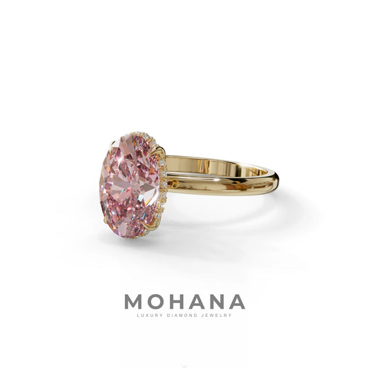 2.5 Carat Pink Oval Cut Hidden Halo Lab Diamond Ring - Mi Amor