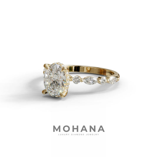 2 Carat E-VVS Oval Cut Hidden Halo & Pave Lab Diamond Ring - Laina