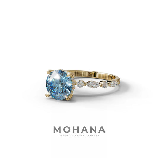 2 Carat Blue Round Cut Hidden Halo & Pave Set Lab Diamond Ring - Pure Origin